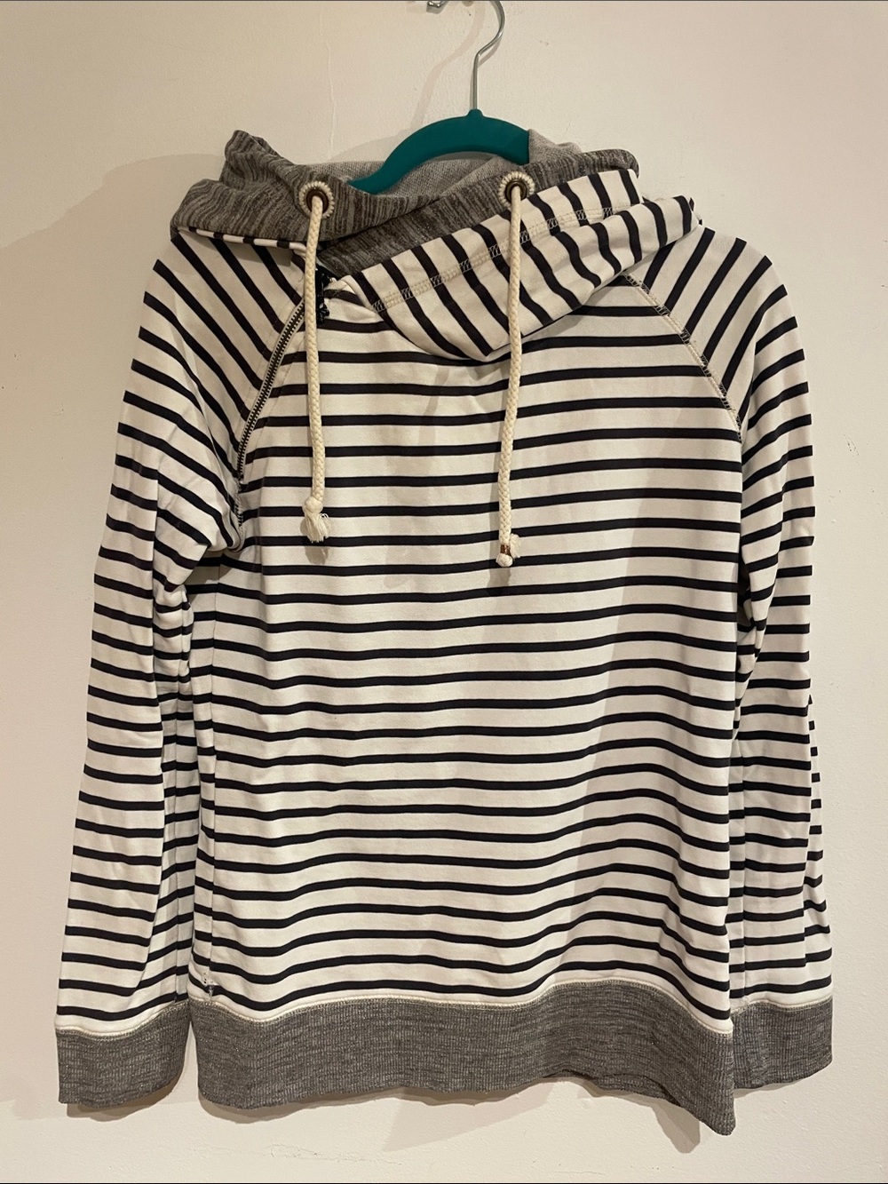 Scotch & Soda White and Black Striped Zip Hoodie Sweater
